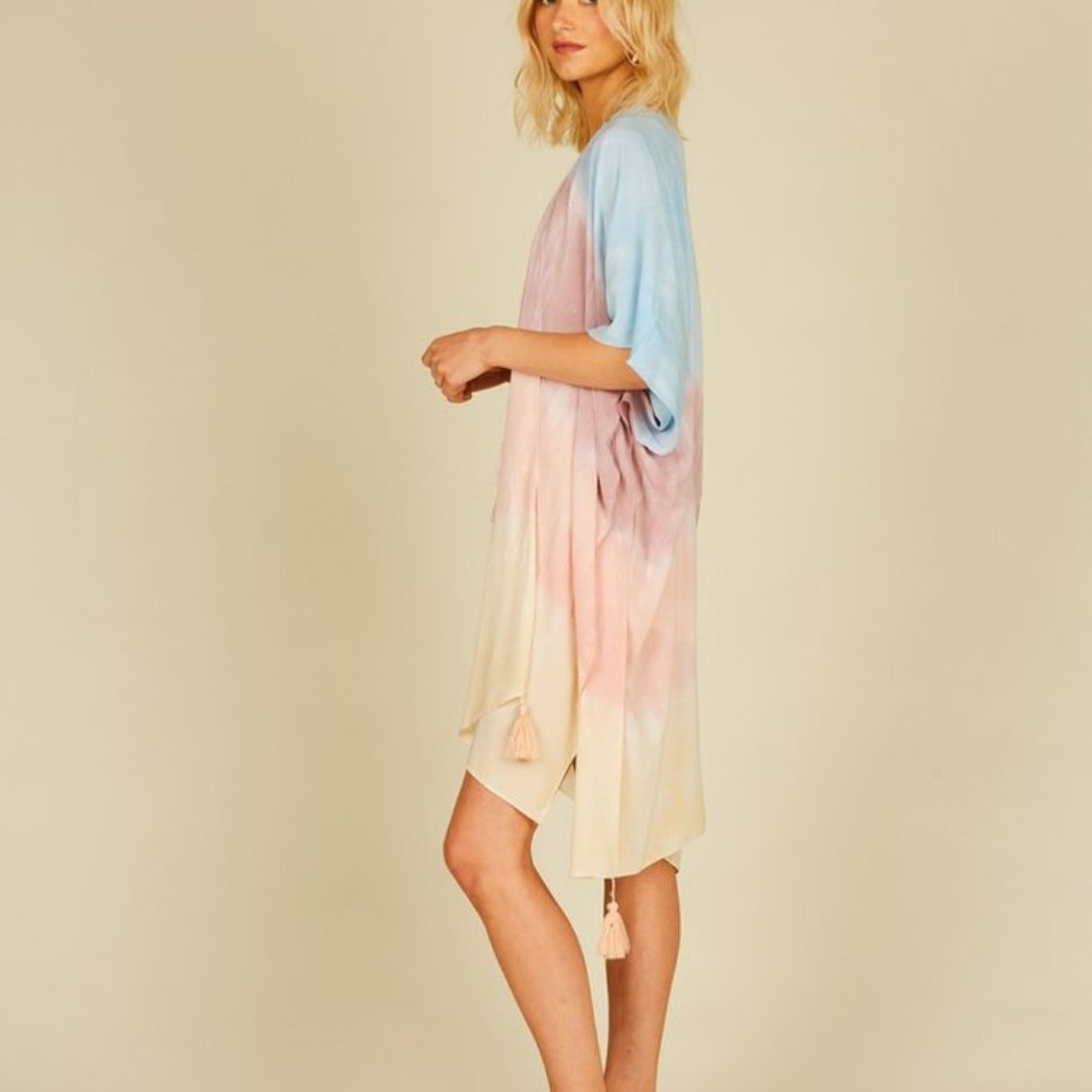 NWT Ocean Drive Daybreak Stripe Tie Dye Kimono With Tassels